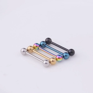 Set of five 316L stainless steel industrial barbells in silver gold rainbow blue black