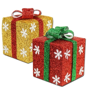Christmas Gift Box Decorations PVC Glitter Snowflake Pattern With Bow For Holiday Party Shop Window Mall Hotel Decor