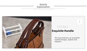 Close-up of vintage brown leather tote bag handles featuring black round metal rivets
