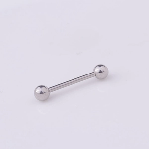 Silver 316L stainless steel barbell piercing jewelry for tongue or nipple in 45-degree view