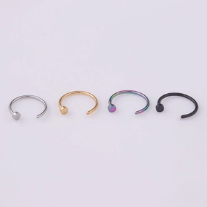 316L stainless steel open C-shaped nose rings in silver, gold, rainbow and black set
