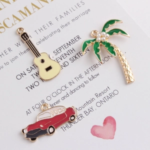 DIY gold-plated alloy pendants featuring guitar, coconut tree, and vintage car designs