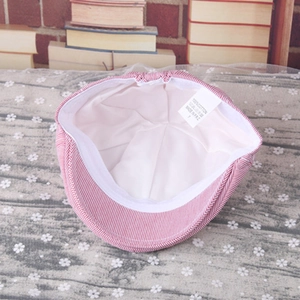 Red and white striped 100% cotton kids beret hat with white lining and inner labels