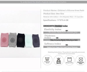Infant knee pads material specifications and sizing chart for breathable cotton socks