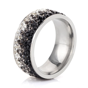 Gradient Rhinestone Encrusted Titanium Steel Band Ring Fashion Wide Polished Finish Finger Jewelry For Women And Men