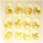 Set of 12 transparent teardrop resin pendants with golden Chinese zodiac animal figures