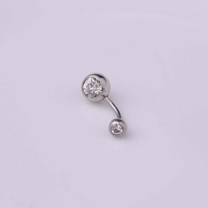 Surgical steel belly button ring with double clear round cubic zirconia crystals