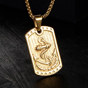 316L stainless steel gold necklace with nautical anchor pendant and beaded chain