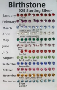 Macro view of S925 sterling silver birthstone studs with round claw setting in 12 colors