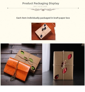 Retro leather leaf notebook packaged in a minimalist kraft box with hollowed leaf design