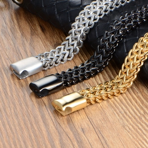 Men's titanium steel layered bracelets in gold, silver, and black with magnetic clasps