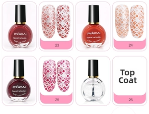 Detailansicht der 10ml Stempelnagellackfarben mit weißen Blumenmustern Druckergebnissen