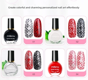 Nagelstempel-Lack-Set in Schwarz, Weiß, Silber und Rot mit feinen Blumenmustern (10ml)