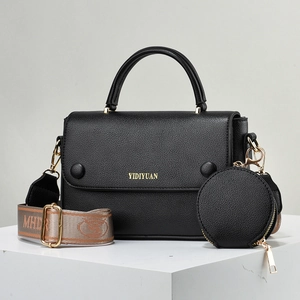 Mode Dames Lychee Patroon PU Leer Schoudertas Met Rond Muntportemonnee Brede Jacquard Letter Band Handtas Crossbodytas