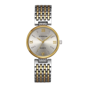 Elegant two-tone stainless steel quartz watch for women with crystal diamond markers