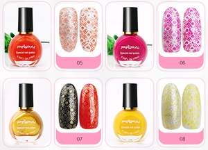 Detailansicht von 10ml Nagellack für Stempelkunst in Orange, Pink, Gold und Gelb Tönen