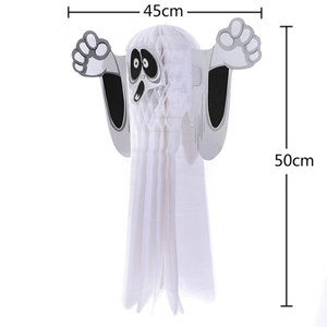 White paper honeycomb ghost Halloween decoration measuring 45cm width and 50cm height