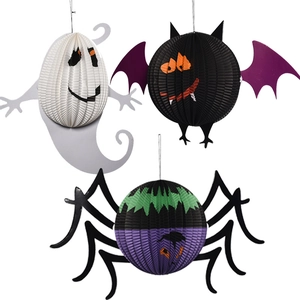 3D Halloween hanging decorations set with paper honeycomb ghost, bat and spider
