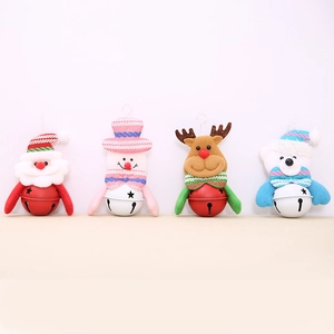 Christmas tree bell ornaments set with Santa, reindeer, snowman and bear plush toppers