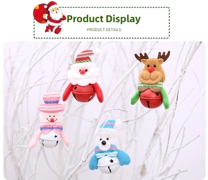 Detail of Christmas bell pendants featuring Santa, reindeer, snowman and polar bear dolls