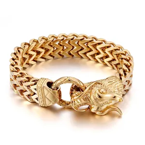 Men Dragon Head Bracelet 316L Stainless Steel Heavy Franco Chain Punk Rock Jewelry Retro Biker Style Hand Accessory