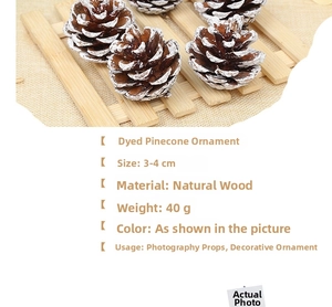 Close-up of 3-4cm white-tipped natural pine cones used for festive holiday decorations