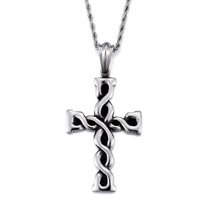 Retro Cross Pendant For Men Vintage Braided Texture Stainless Steel Gothic Punk Style Jewelry Accessory