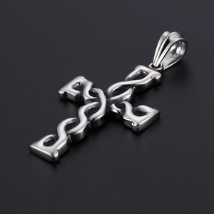 Polished silver stainless steel cross pendant with creative wave texture for men