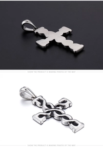 Detailed views of vintage steel cross pendant with Celtic knot relief and brushed metal back
