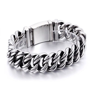 Men Cuban Link Chain Bracelet 316L Stainless Steel Heavy Bold Punk Retro Hip Hop Industrial Style Jewelry