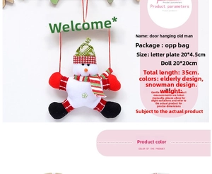 Christmas snowman welcome sign hanging decor with fabric doll and green wood plaque