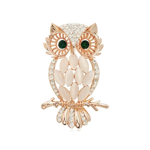 Vintage Owl Brooch Alloy With Cat's Eye Stone And Rhinestones Animal Shape Pin Elegant Clothing Accessory For Women