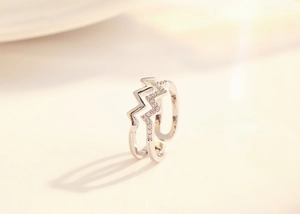 Macro detail of a double-layer lightning ring with micro-pave cubic zirconia crystals