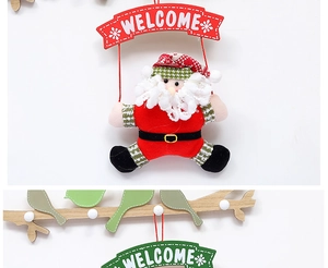 Detail of plush Santa Claus welcome sign pendant with festive snowflake embroidery
