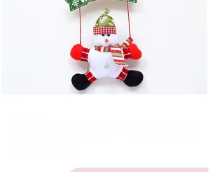 Detail of plush Christmas snowman ornament with green plaid hat and red striped scarf