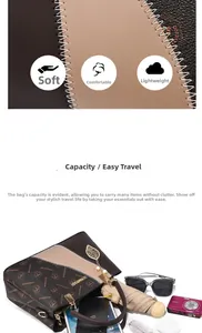 Detailed view of spacious printed handbag interior showing large storage capacity for items