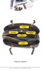 Detail view of the bag interior showing five functional compartments for daily essentials