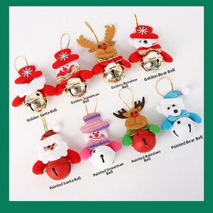 Christmas tree hanging ornaments featuring Santa, snowman and reindeer plush bells set