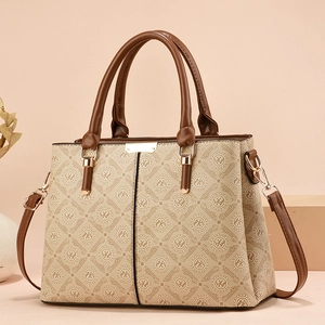 Mode Dames Monogram Print Emmer Tas Vintage PU Leder Handtas Contrastkleur Schouder Crossbody Tas
