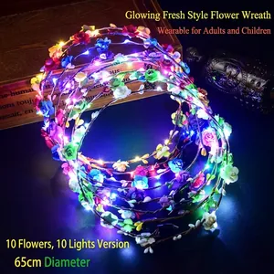 Luminous floral headband with 10 LED lights and 10 flowers for party hair accessories