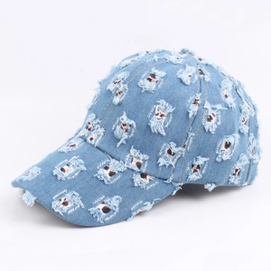 Hellblaue verwaschene Denim-Baseballkappe mit modischen Patches im Tierprint-Design