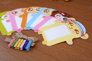 DIY cartoon animal paper photo frames set with colorful mini wooden clips and twine