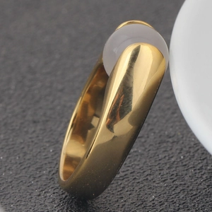18K gold plated stainless steel ring featuring a 10mm grey cat eye stone in a modern design