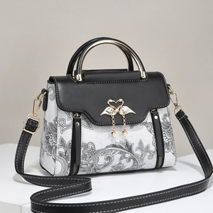Sac À Main Rétro Pour Femmes En Cuir PU Imprimé Paisley Sac Bandoulière Avec Boucle Cygne Künstliche Perle Dorée Élégant