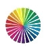 Detailed view of a multi-colored radial circular icon with a minimalist design