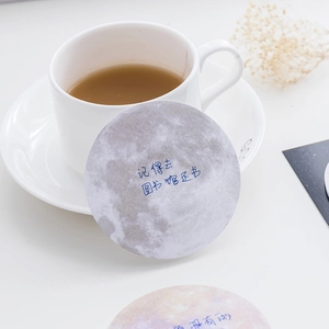Minimalist circular planet sticky notes with realistic moon texture on white background