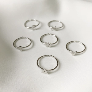 Initial Letter Open Adjustable Rings 925 Sterling Silver Wire Wrapped Handmade Minimalist Dainty Jewelry For Women