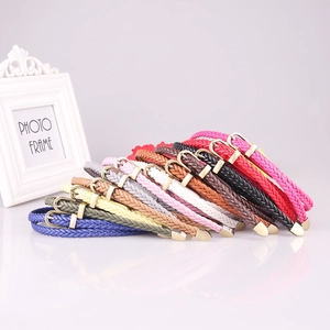 Women's Handmade Braided PU Leather Thin Waist Belt For Dresses Casual Versatile Skinny Belt With Gold Alloy Pin Buckle Decorative Rope Belt