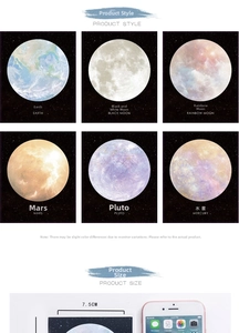 Set of six 7.5cm round planet sticky notes showing Earth Moon Mars and Mercury