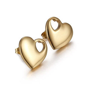 Elegant 18K gold plated titanium steel heart-shaped hollow stud earrings for women